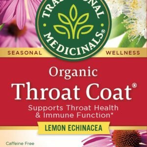 Traditional Medicinals, Organic Throat Coat®, Lemon Echinacea, Caffeine Free, 16 Wrapped Tea Bags, 1.13 Oz (32 G)